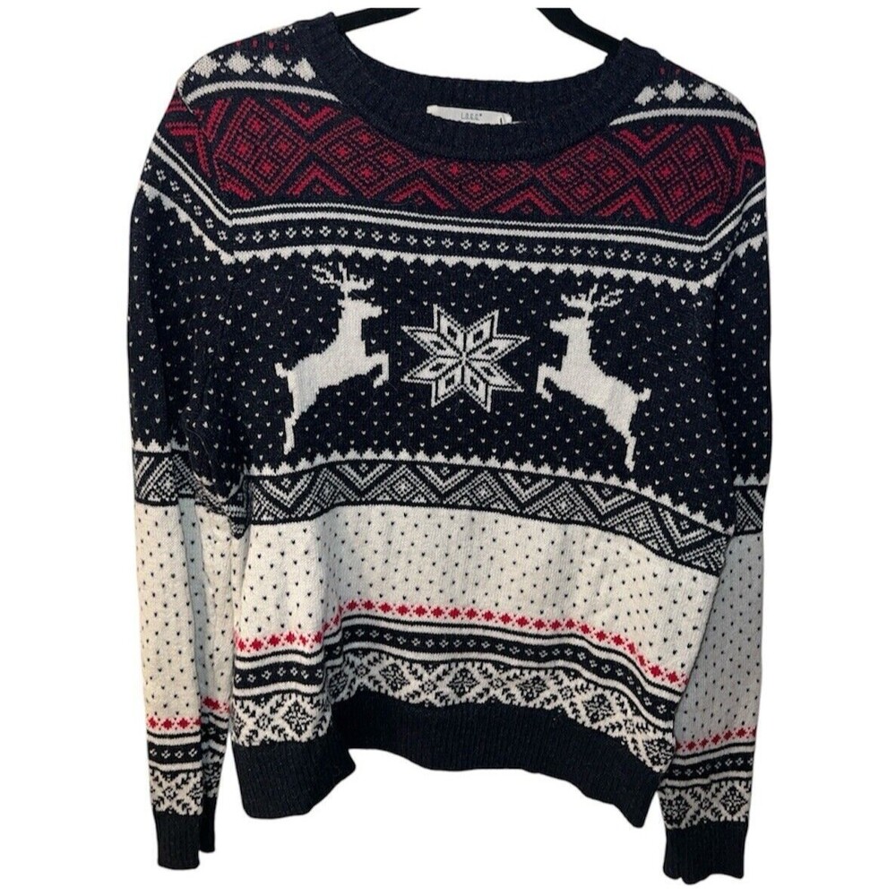 LOGG Sweater Sz M H&M Fair Isle Unisex Deer Snowflakes Nordic Pullover Alpaca - Picture 2 of 9